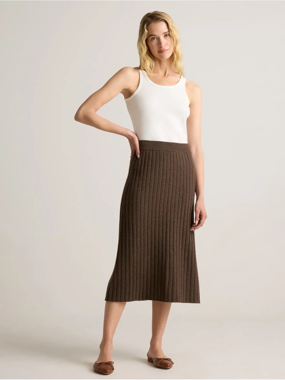 Quince Women’s Brown Midi 100% Cashmere Skirt Size L